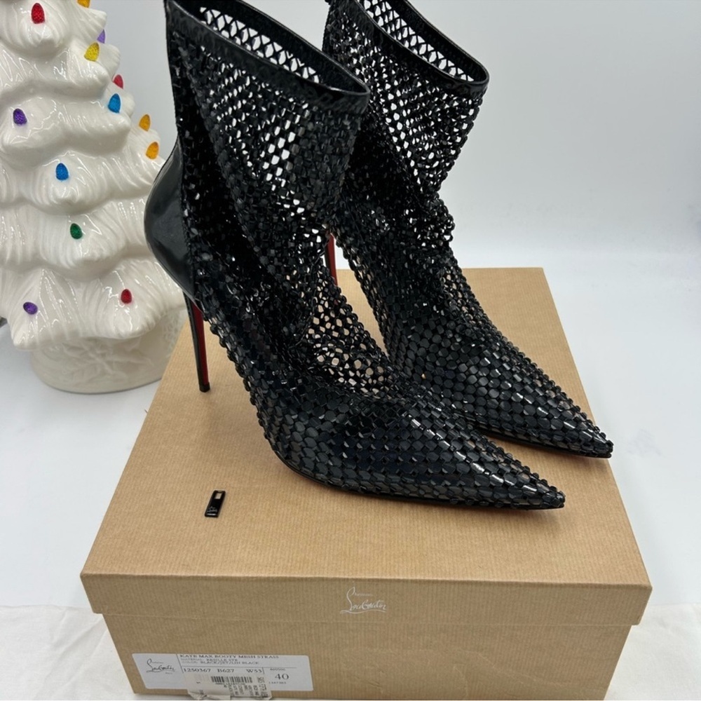 Women’s Christian Louboutin, Kate Max 100 Crystal embellished mesh/patent 40